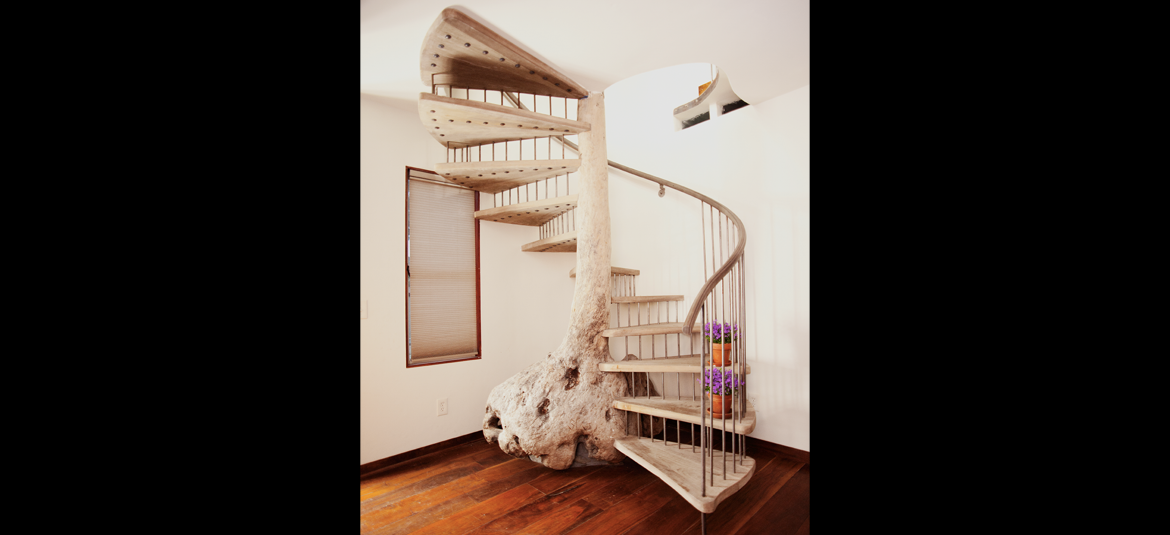 Spiral burl staircase